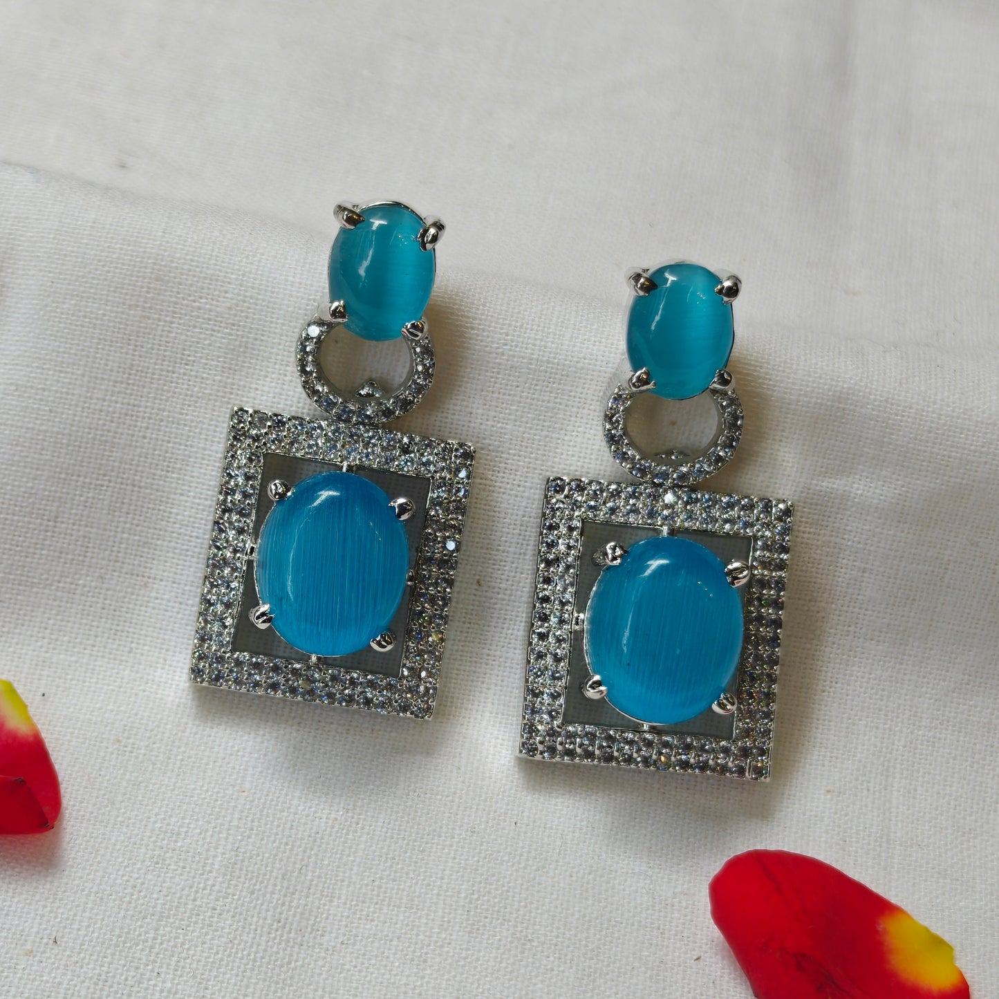 28709 platinum sky blue colour earrings