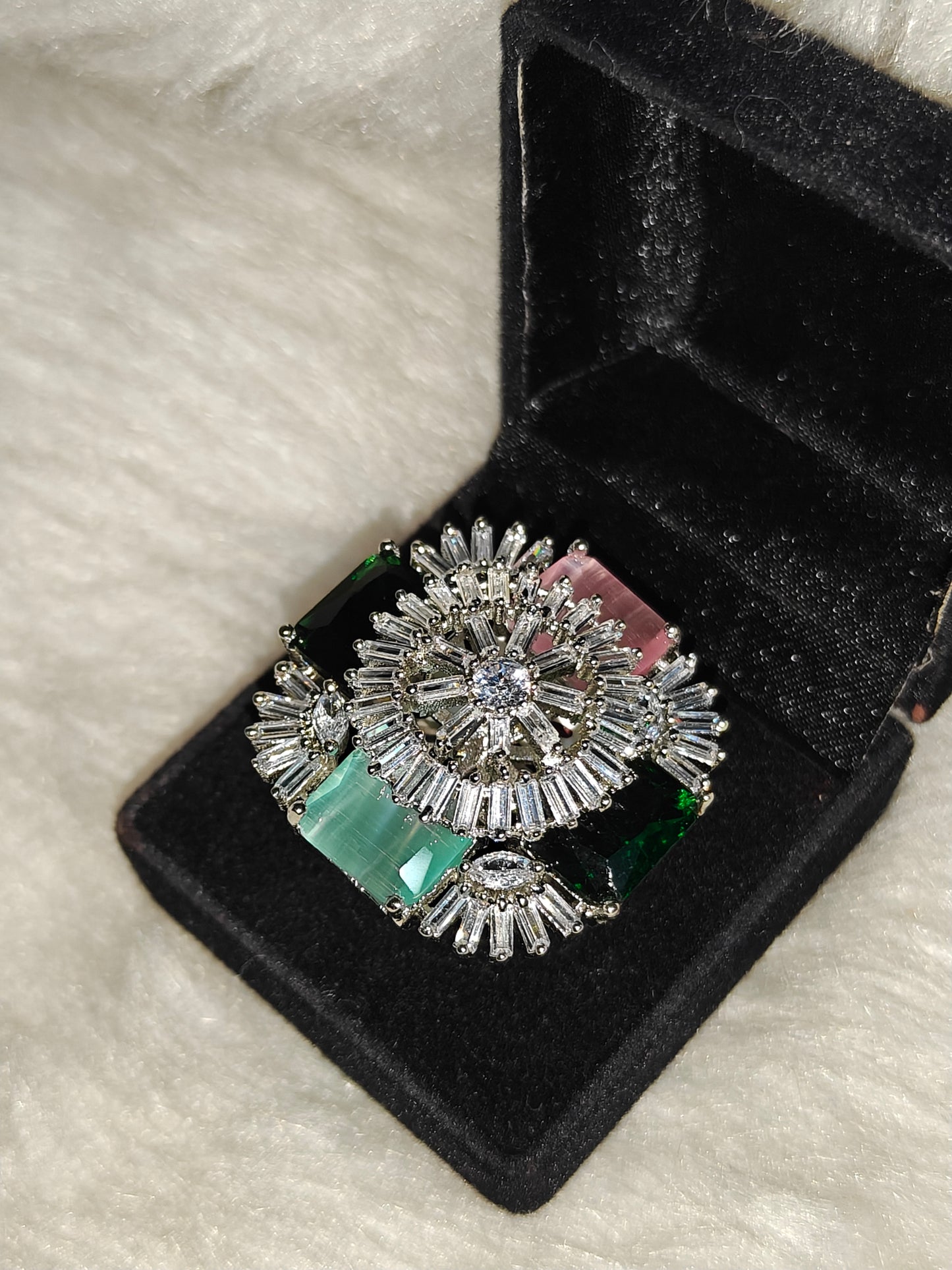 16416 /16417 Platinum multi colour finger ring