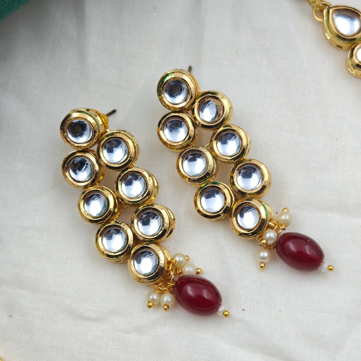 11883 Kundan Short Necklace oval shape 2 lines