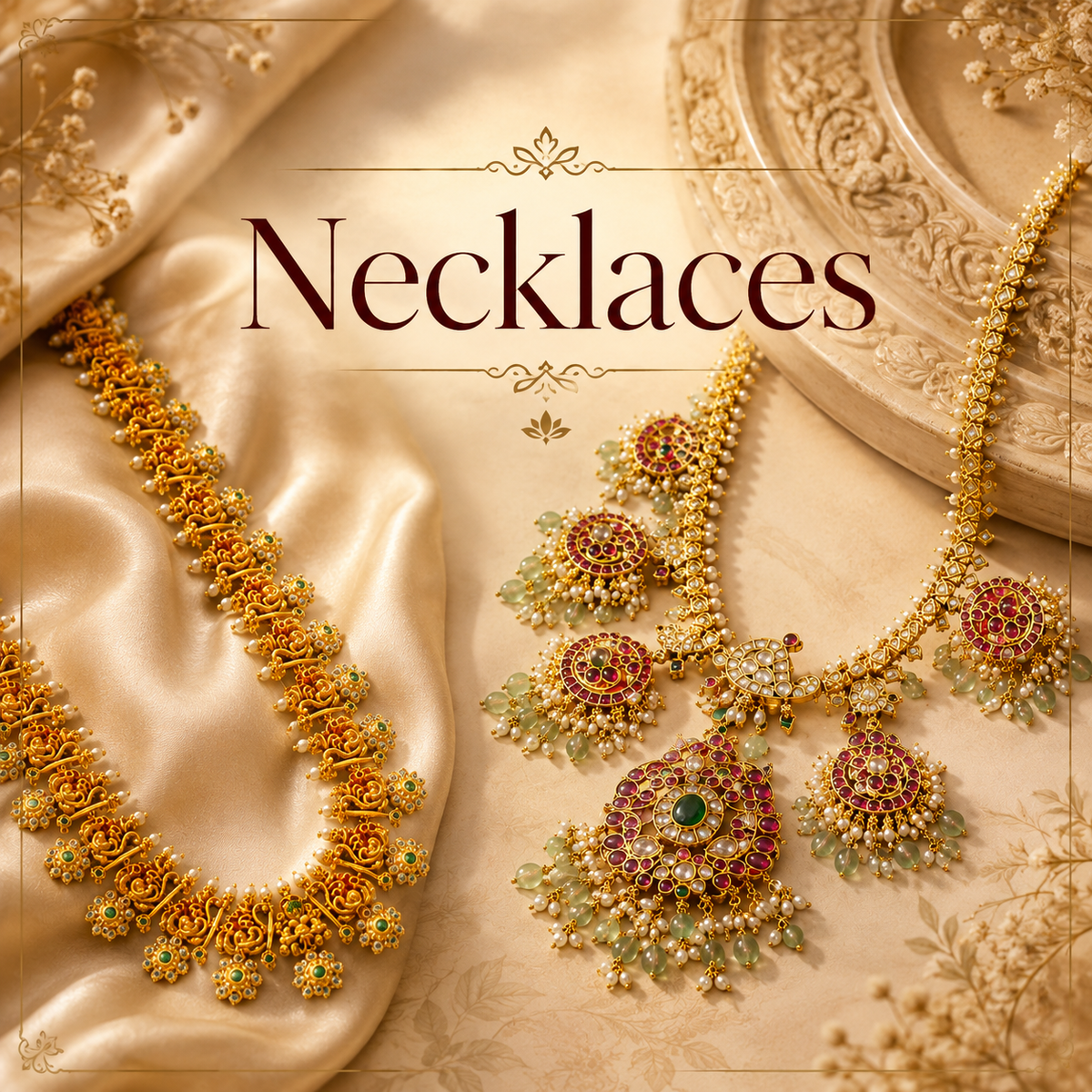 All Necklaces – Jadau Kundan, Victorian, Diamond Look, Nakshi