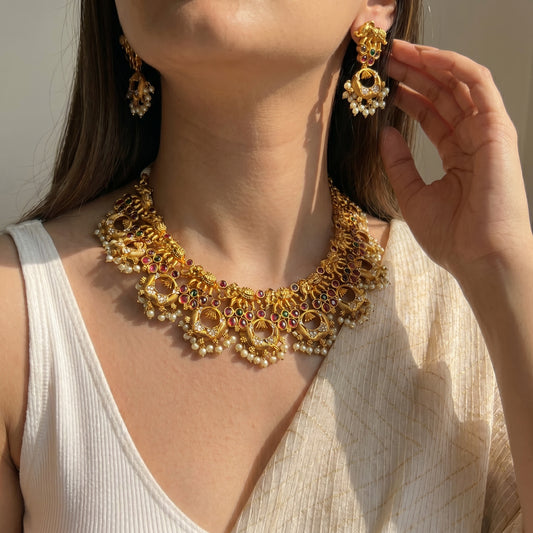 10803 Matte Elephant Chandbali Short Necklace