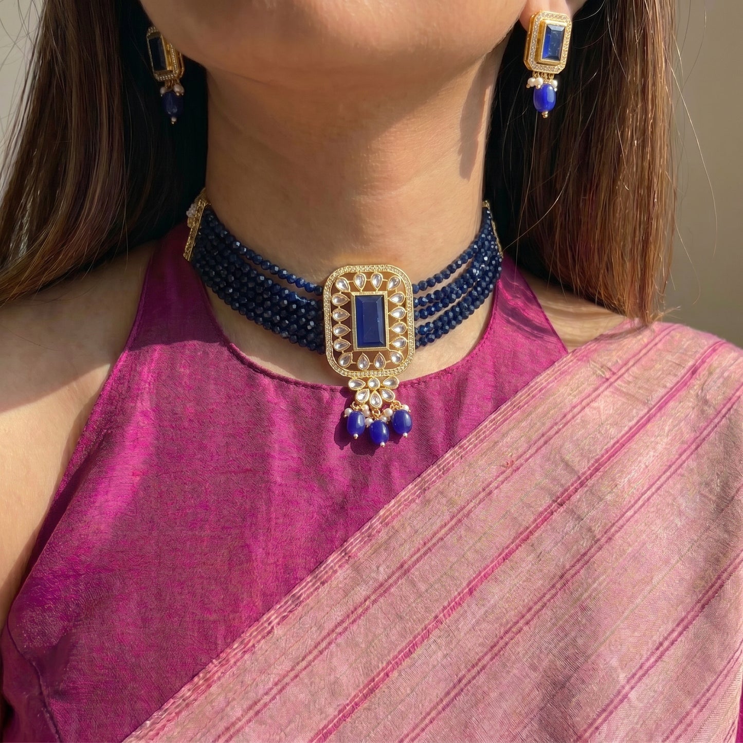 11375 Kundan Choker Navy Blue