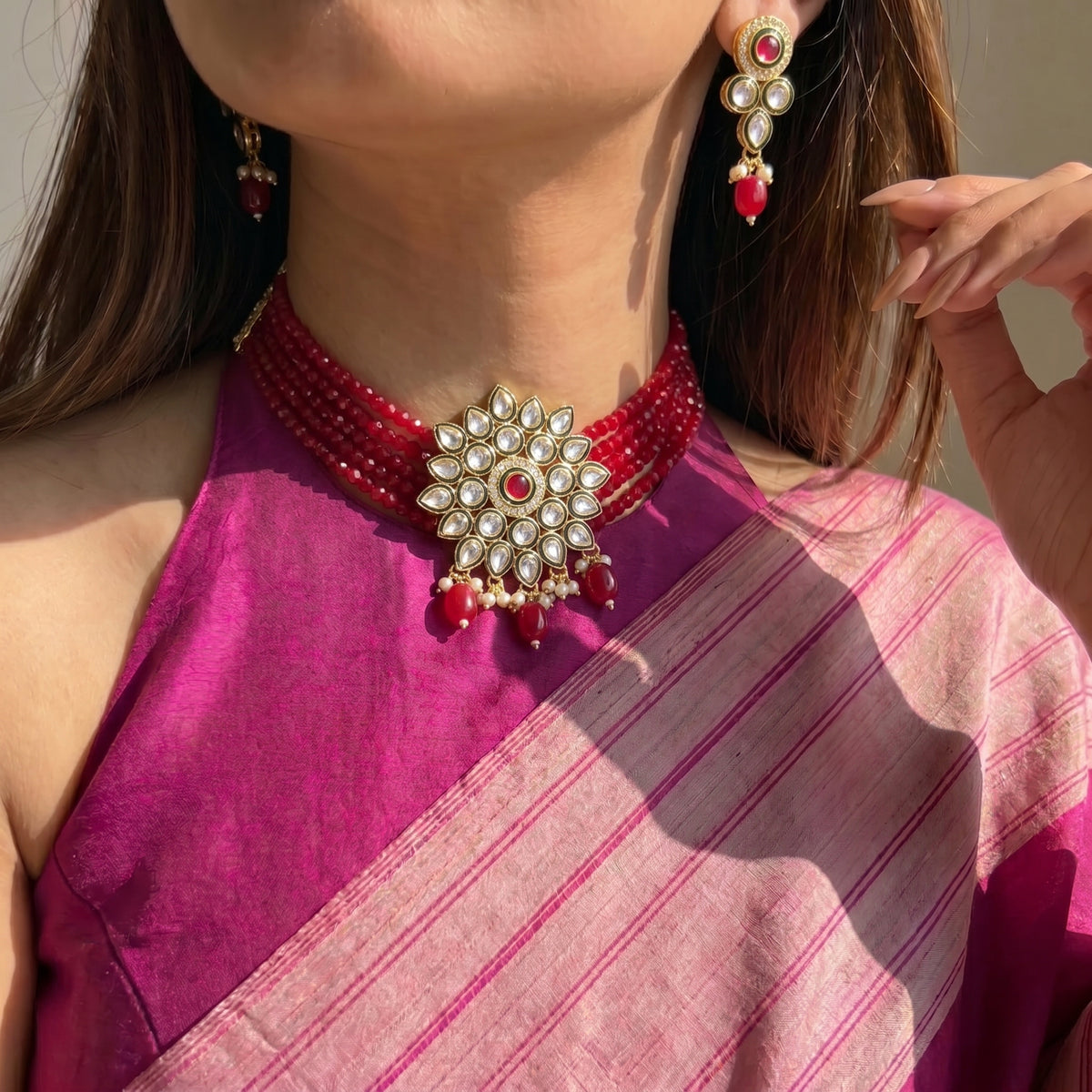 11921 Kundan Pendant neck Choker Red