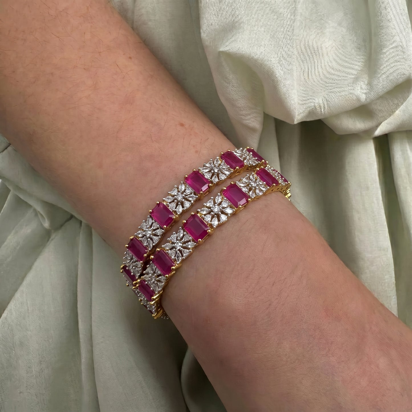12700 GJ Ruby Floral Bangles 2'8