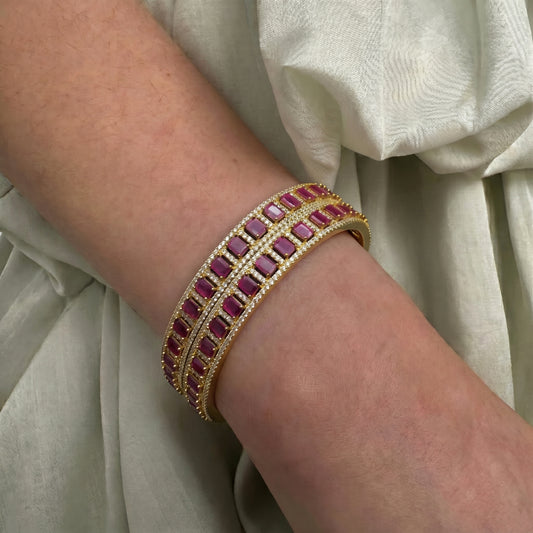 12816 Ruby Stones Gold Polish Bangles