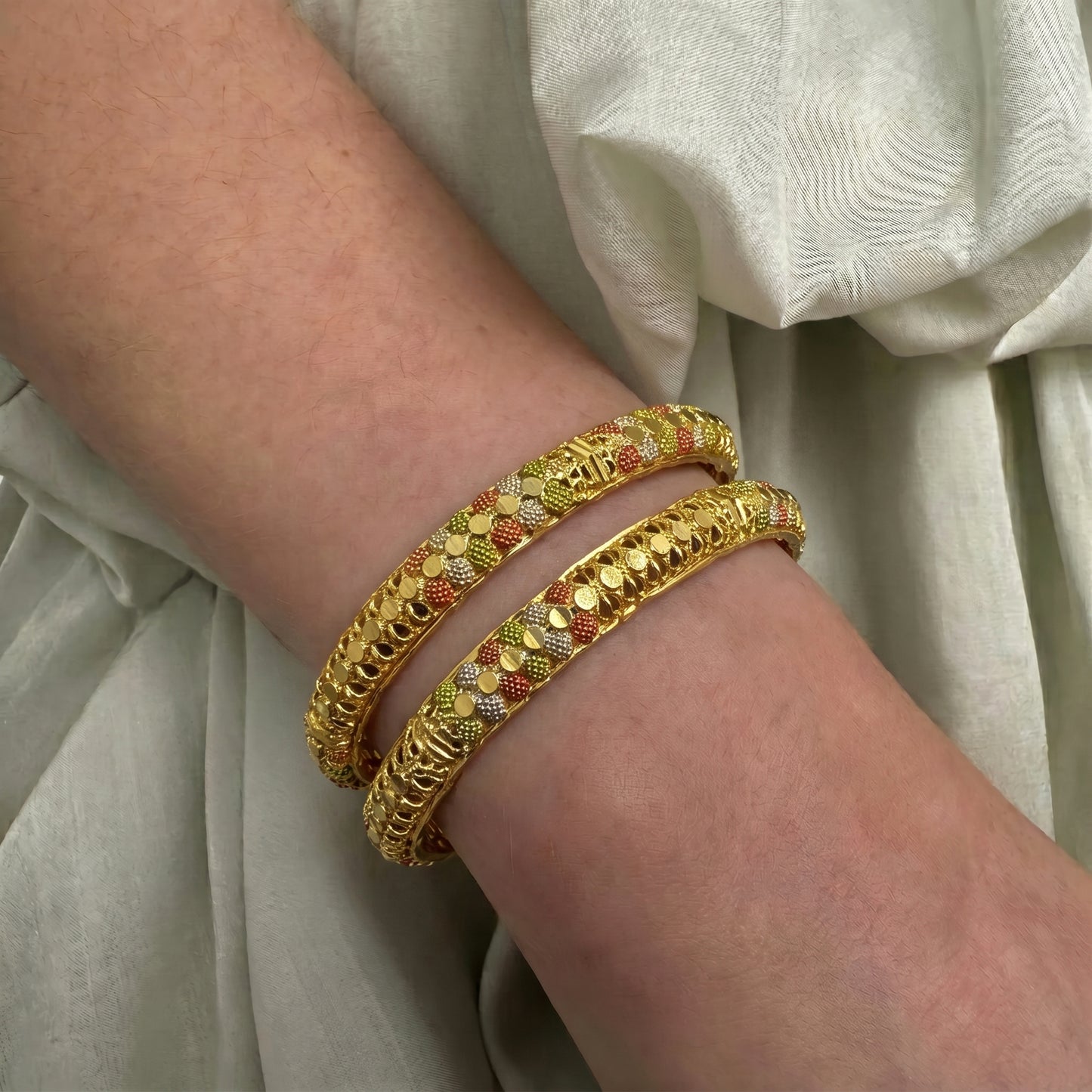 14758 Gold polish meenakari 2 pcs bangle