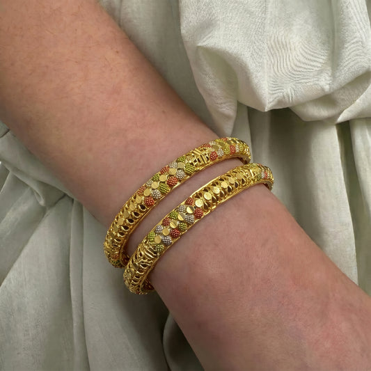 14758 Gold polish meenakari 2 pcs bangle