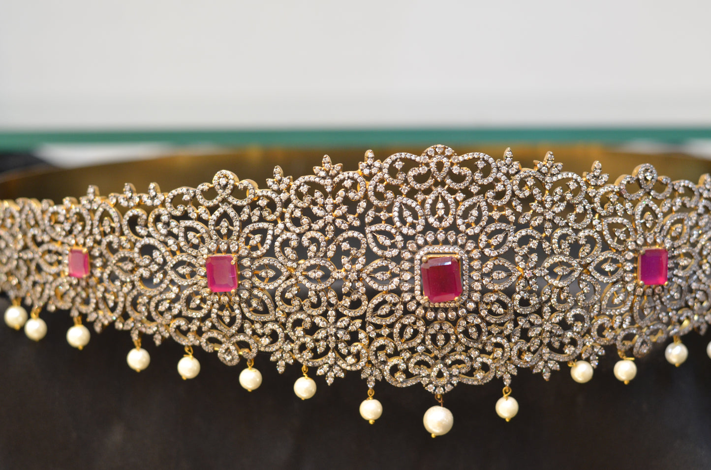 Victorian finish 5 ruby stone vadannam 15898