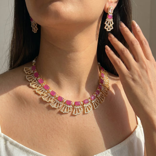 16159 GP 1 Line Necklace Set pink