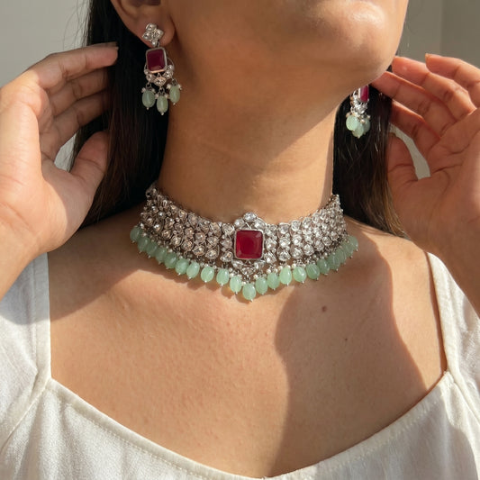 1735 Platinum Choker Red