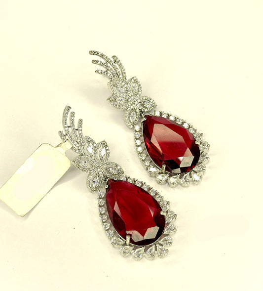 19345 platinum red stone earrings