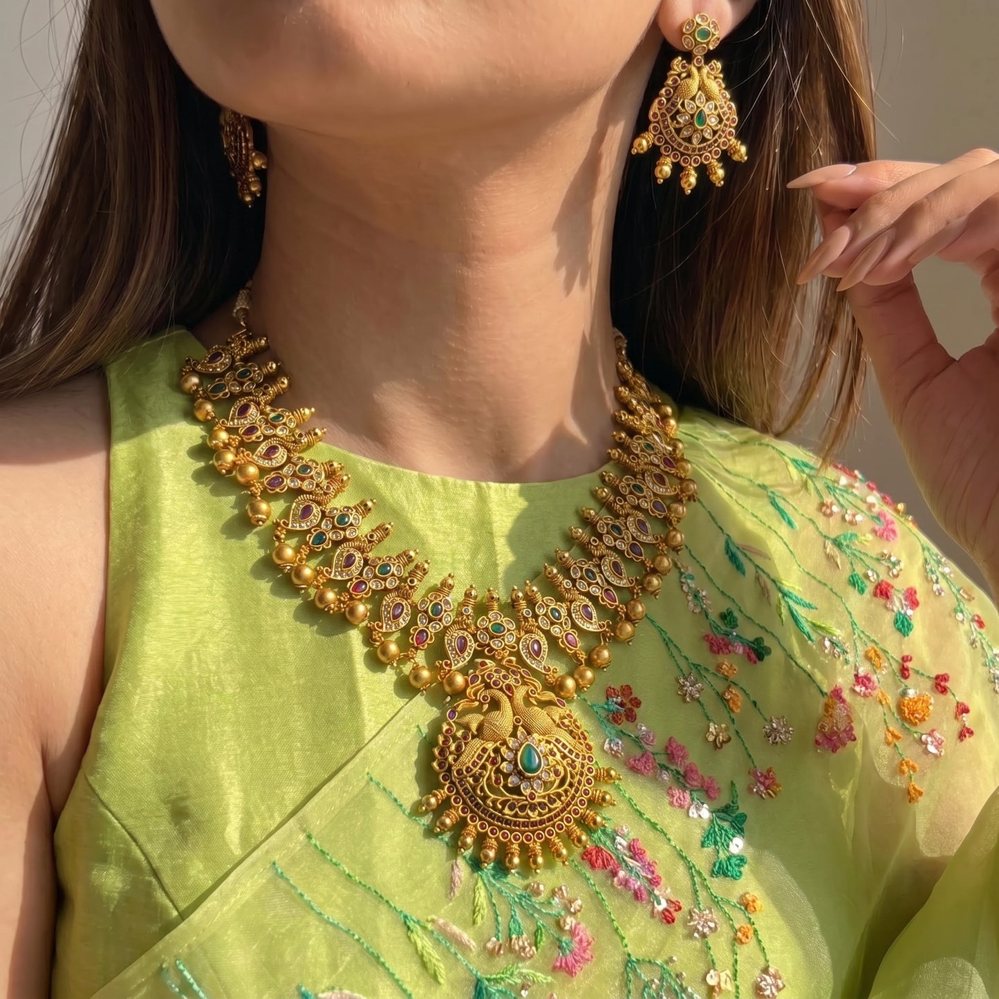 Peacock mango necklace