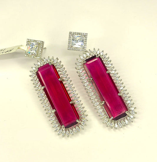 19998 Platinum red stone big earrings