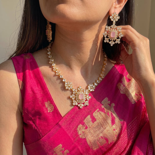 Gold polish mint pink necklace with pendant