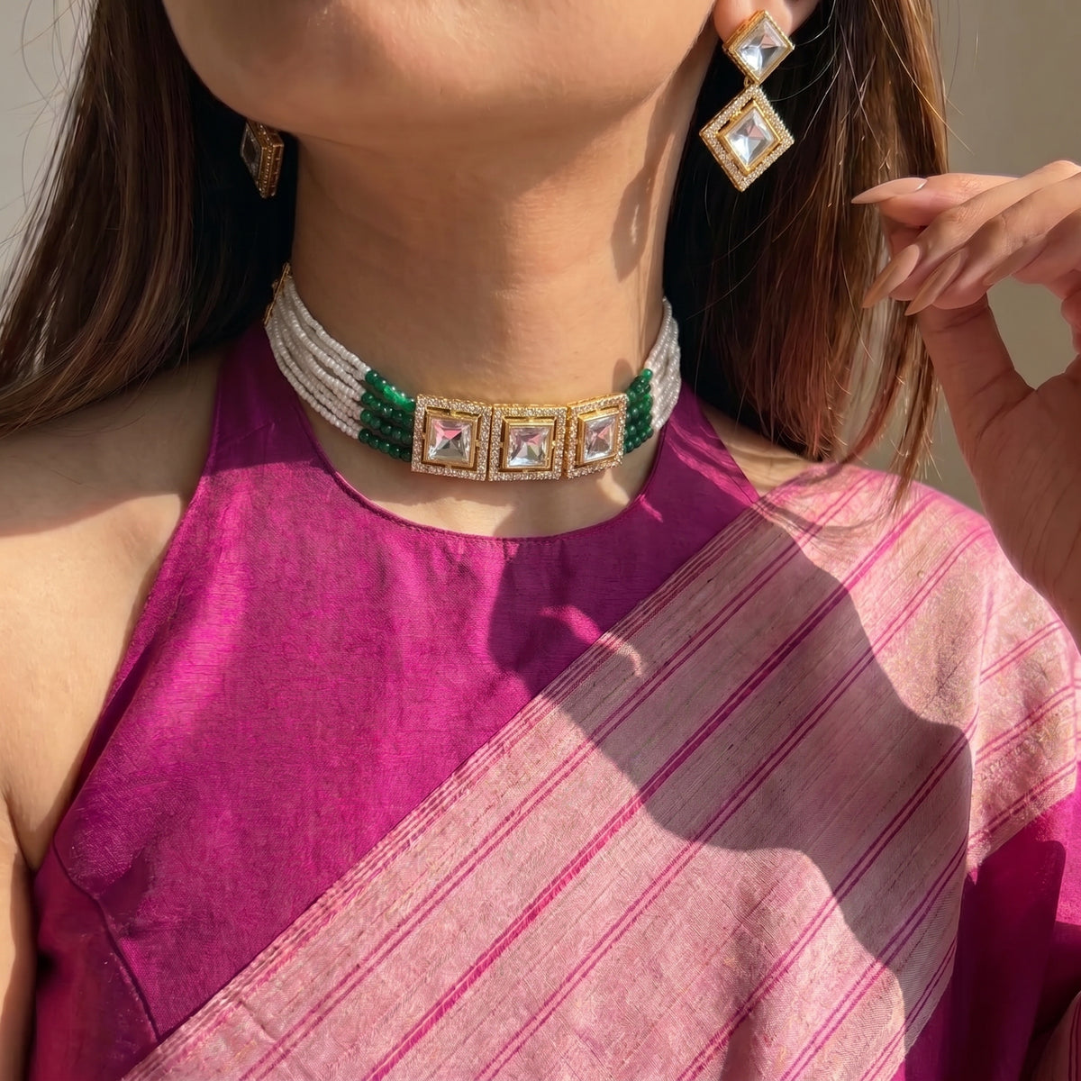 22557 Kundan Pearls Choker Green