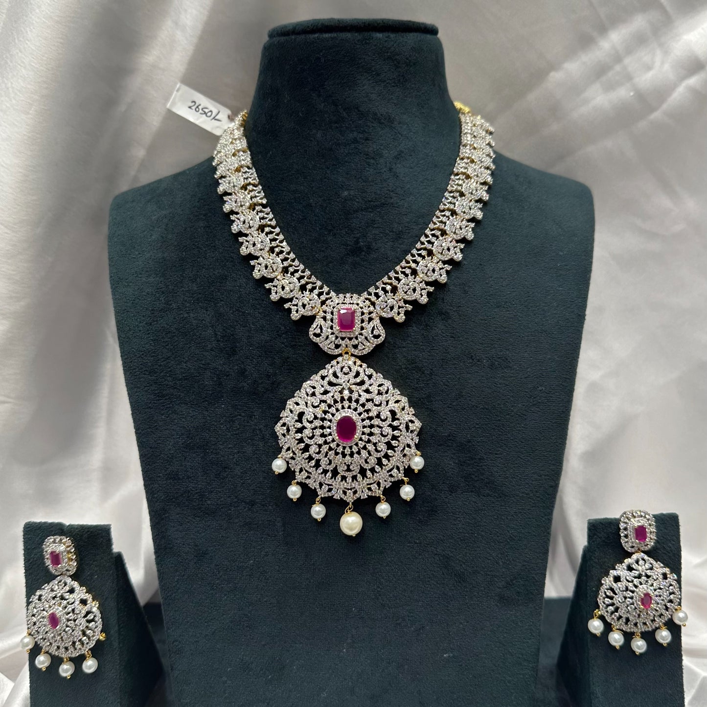 Diamond look ruby short necklace 237