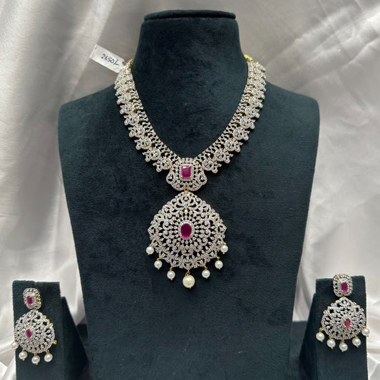 Diamond look ruby short necklace 237