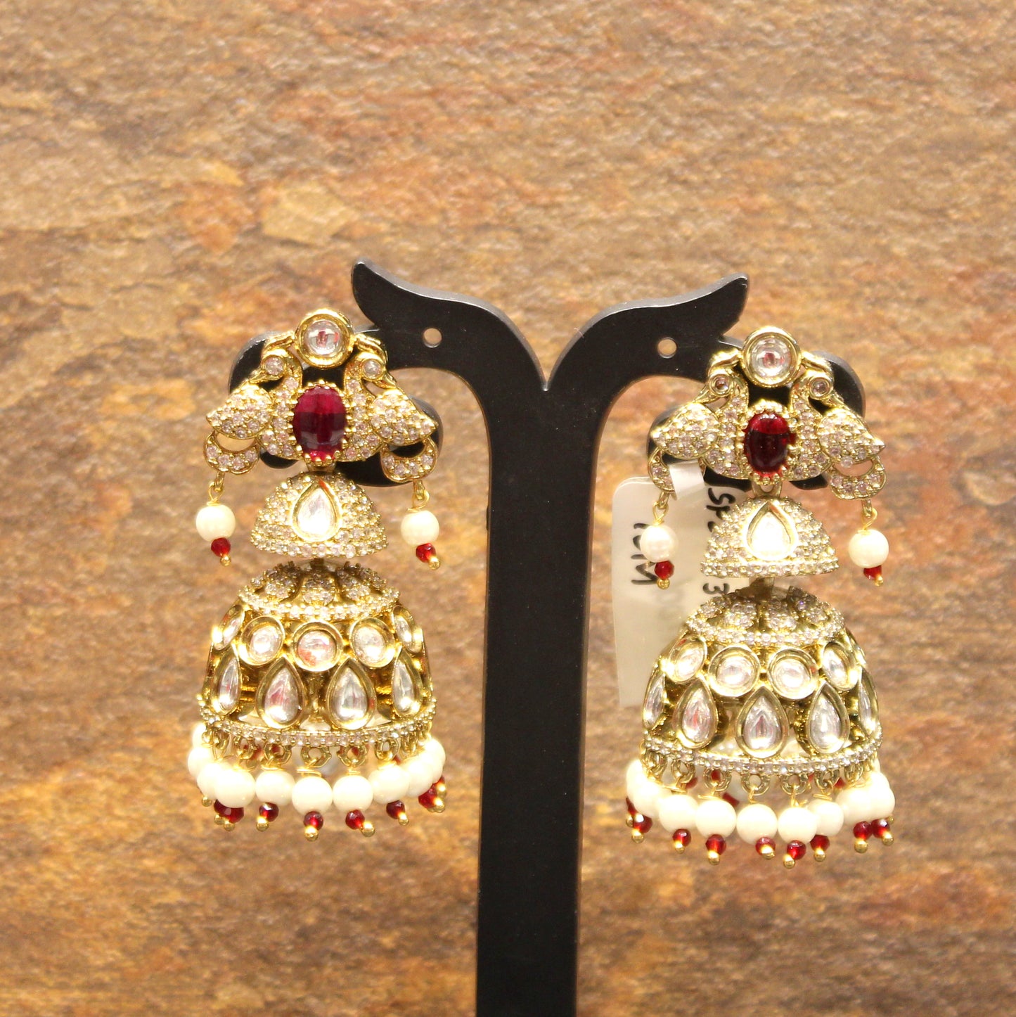 23934 Victorian Peaock design jhumki with coral beads