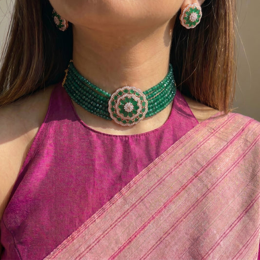 2468  Green Beads Short Choker