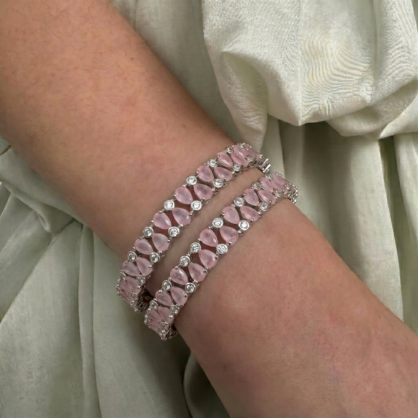 28044 platinum mint pink stone bangle