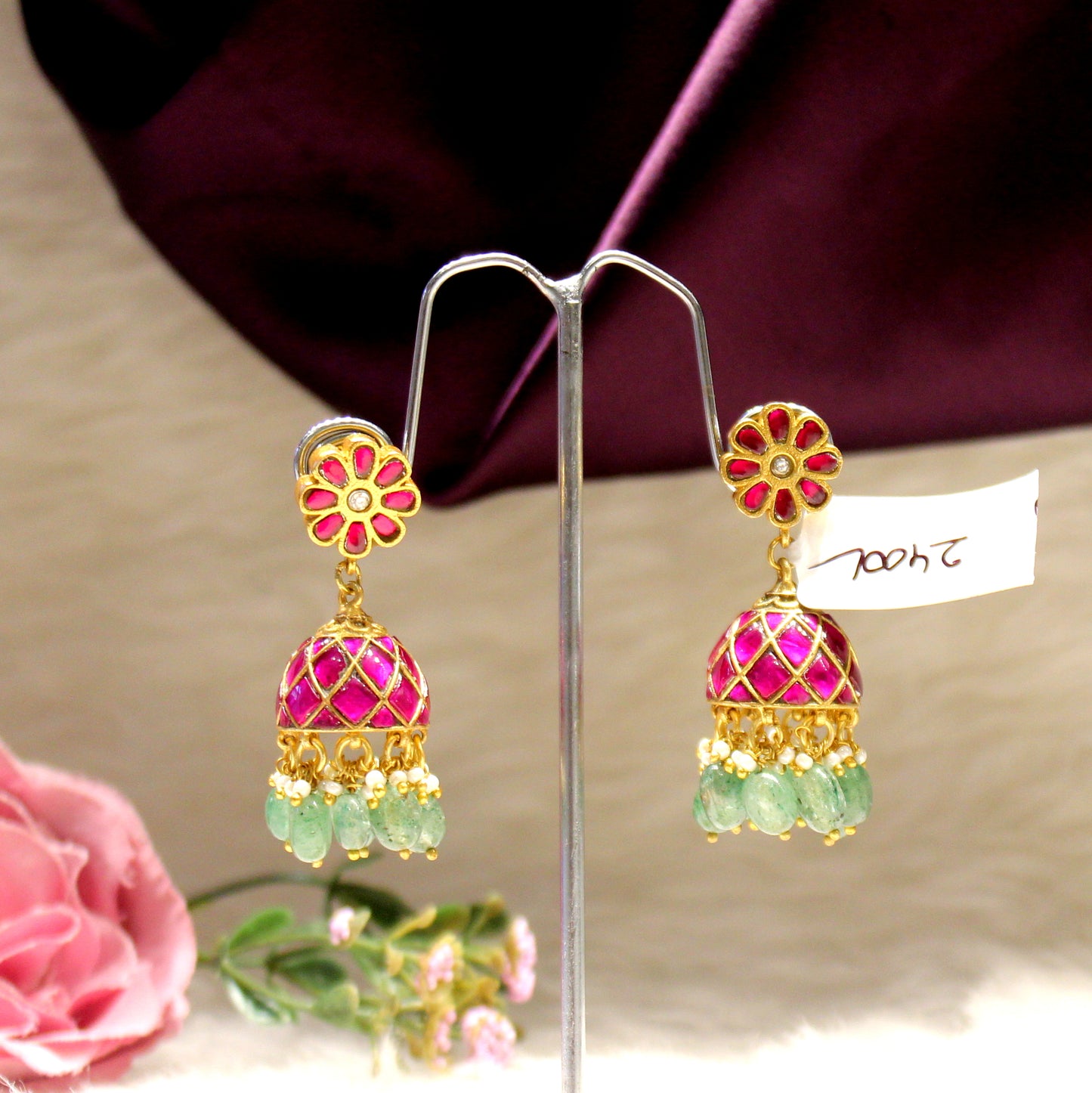 Full pink jadau jhumki 28549