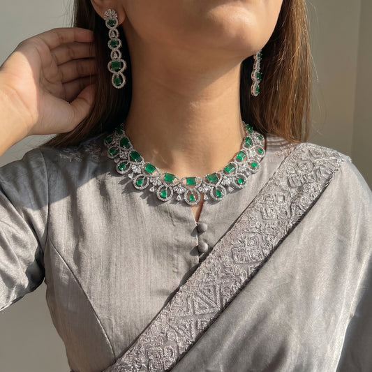 29490 Platinum Necklace Set Green