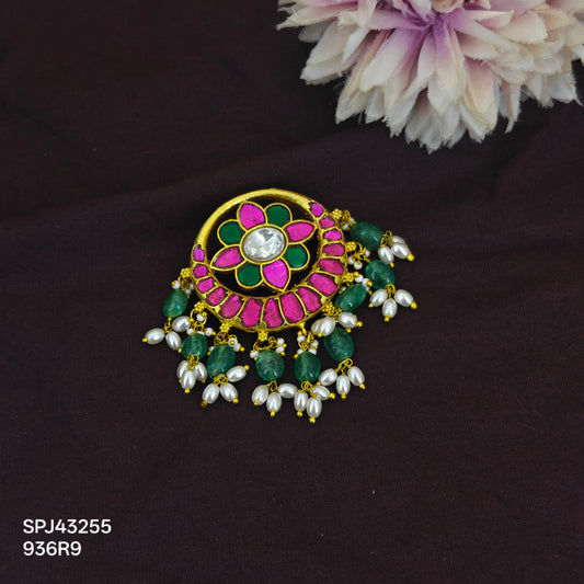 43255 Jadau flower and half moon pattern locket with real Russian beads double layer