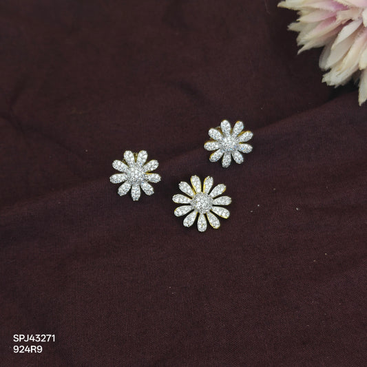 43271 GJ Diamond look flower pattern full white pendant set with push back earrings