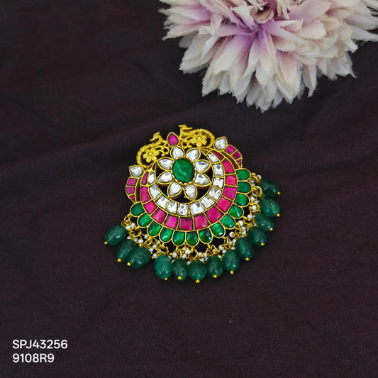 43256 Jadau Kundan locket with double peacock and real Russian beads