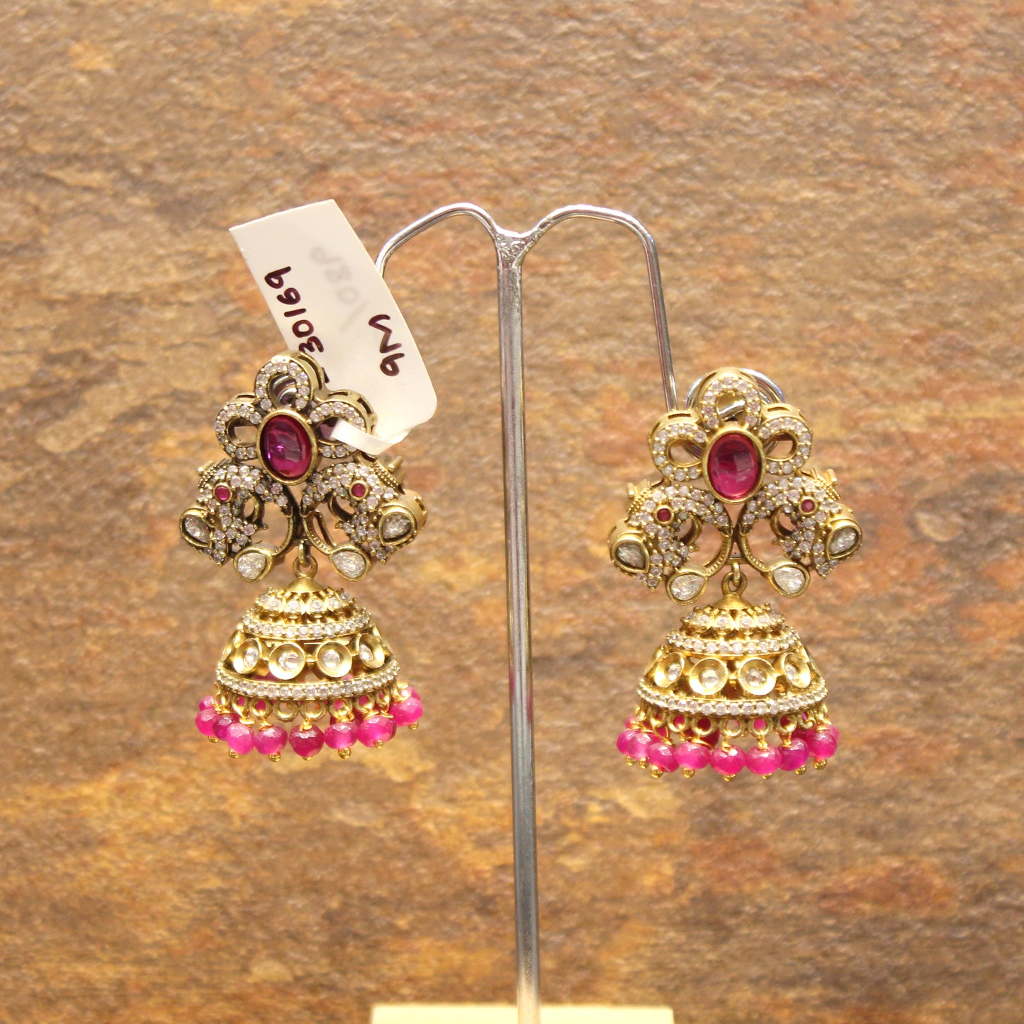 Victorian Elephant Pink stone jhumki 30169