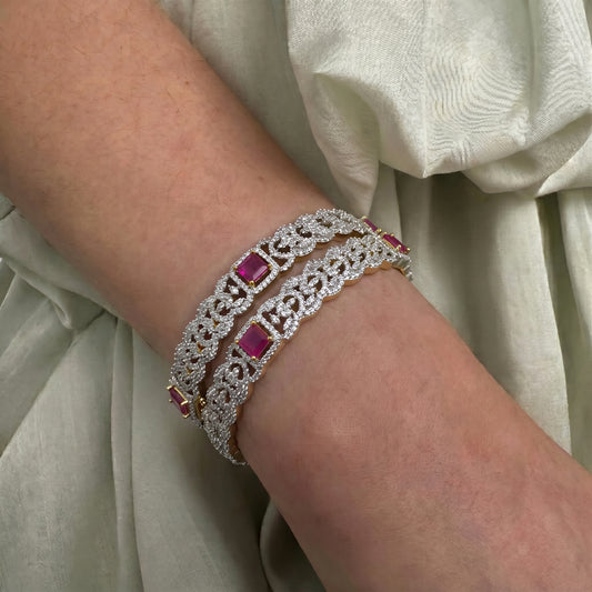 30884 GJ leaf Ruby Square Stone Bangles