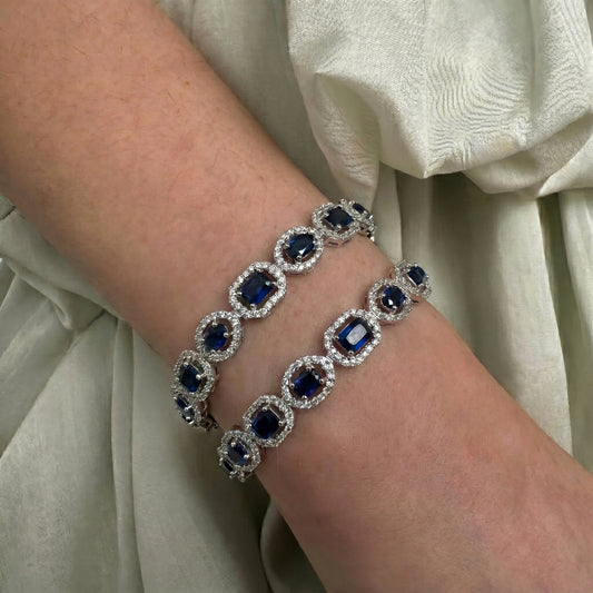 31159 platinum dark blue stone bangle