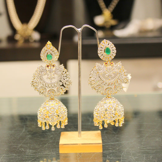 31589 Heavy peacock diamond jhumki 3 in 1