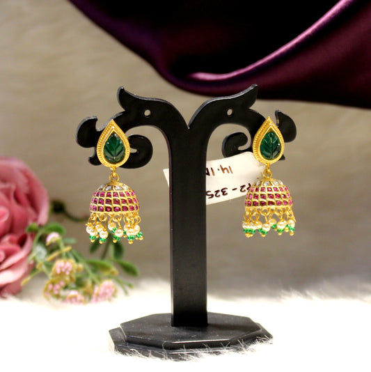 Jadau jhumki with duplet stone 32536