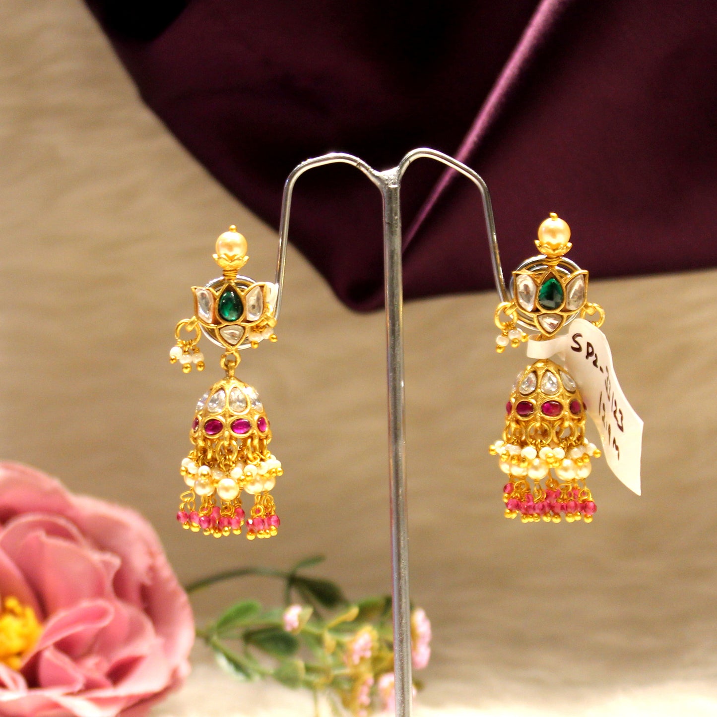 Jadau small lotus jhumki 33124