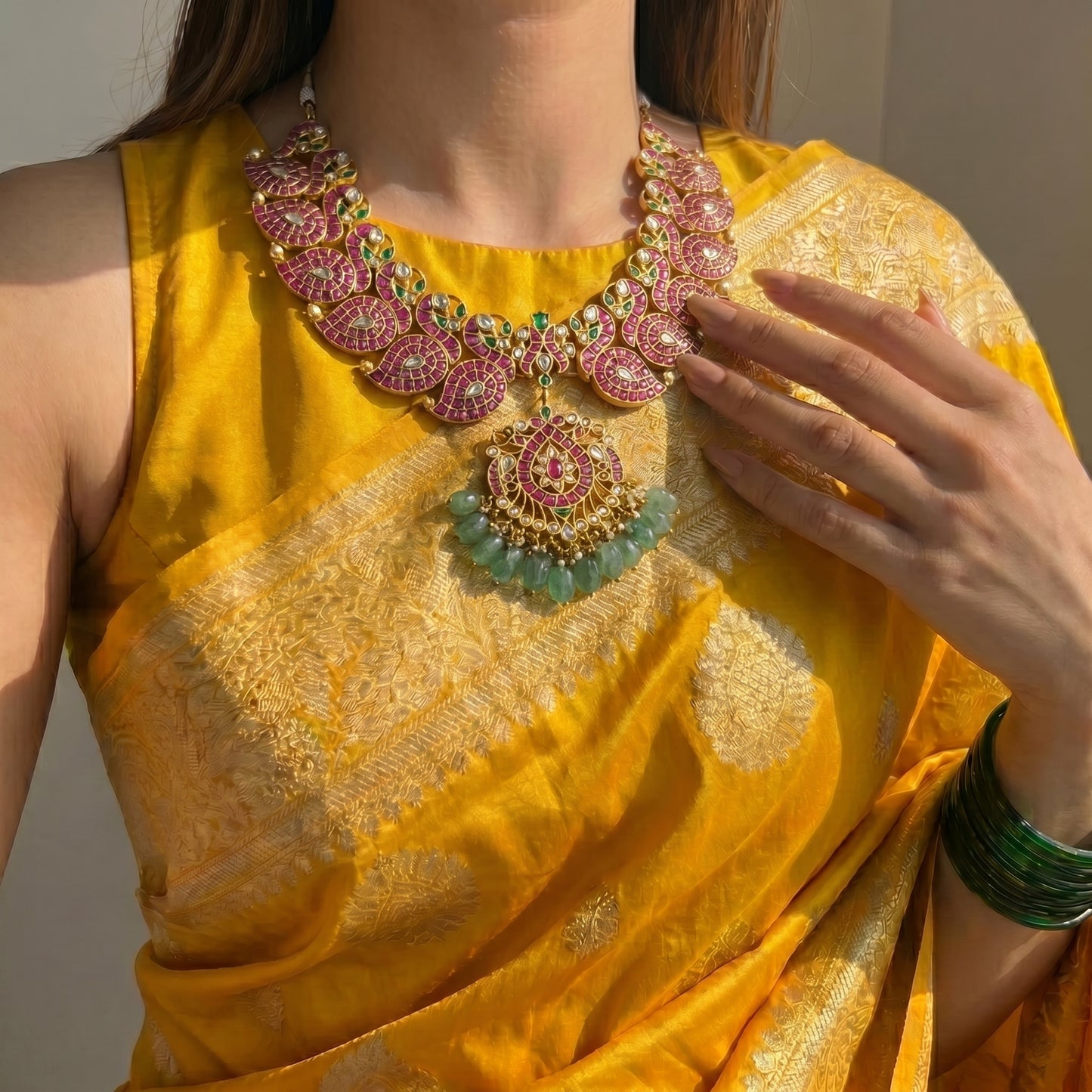 Jadau peacock necklace