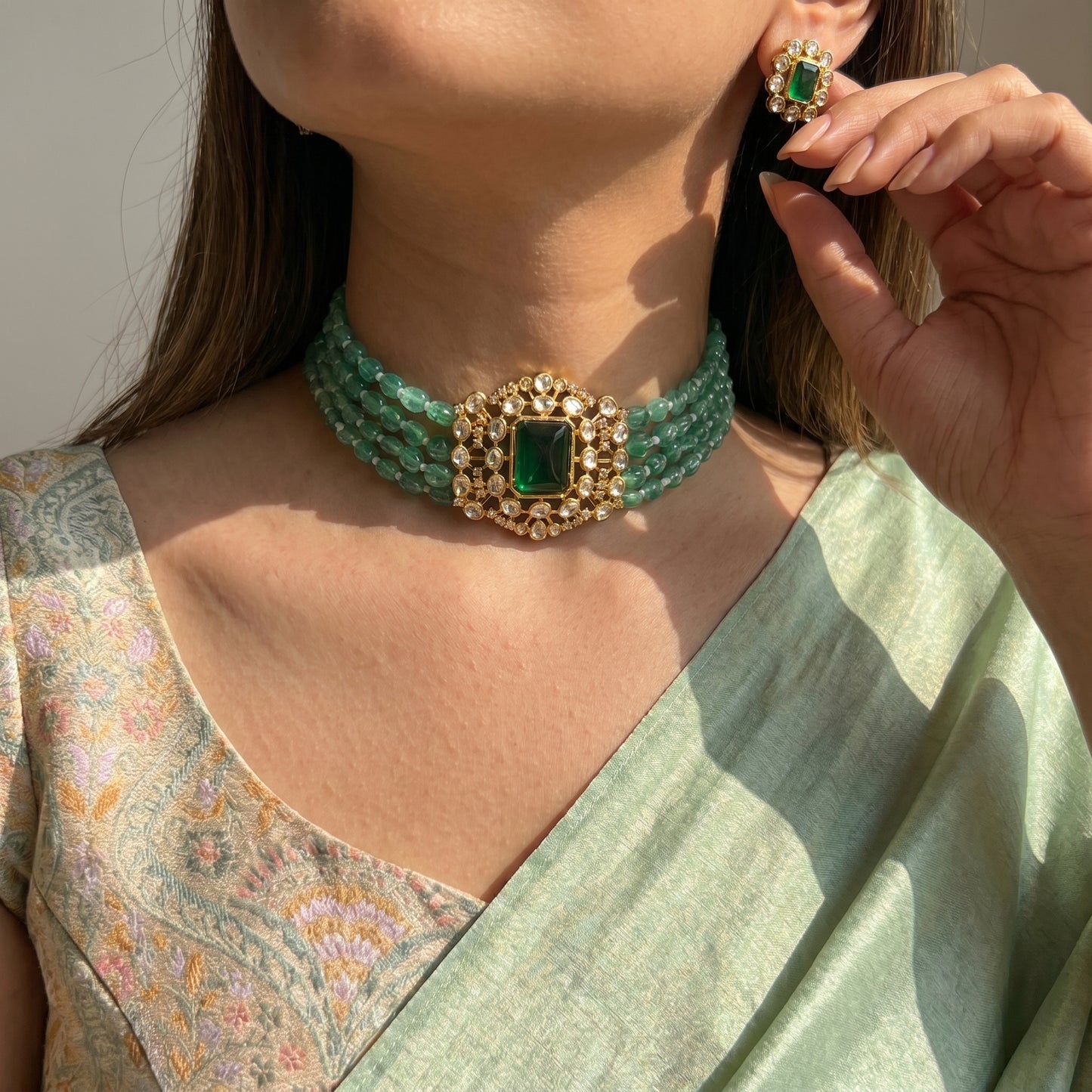 35060 Green Beads Victorian Choker