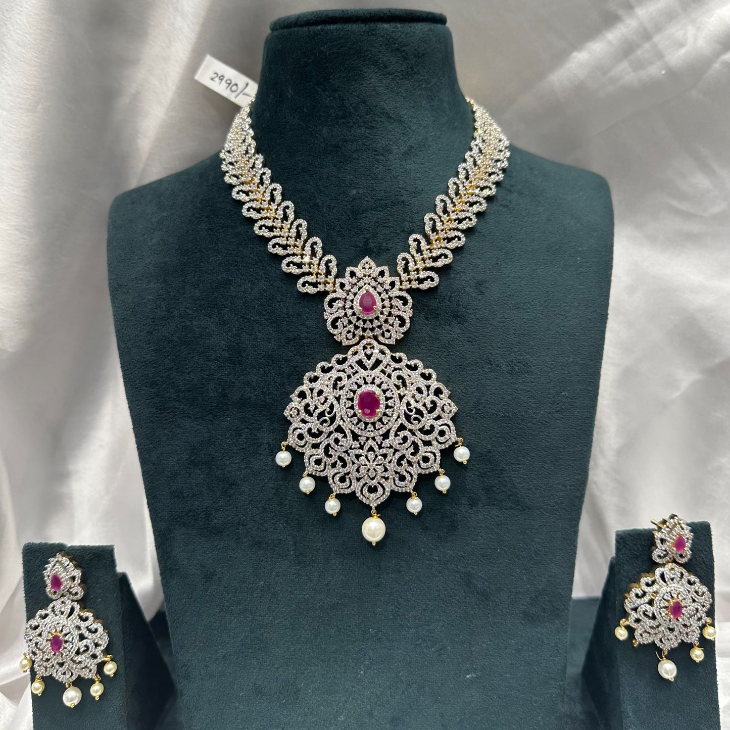 Diamond look ruby short necklace 351