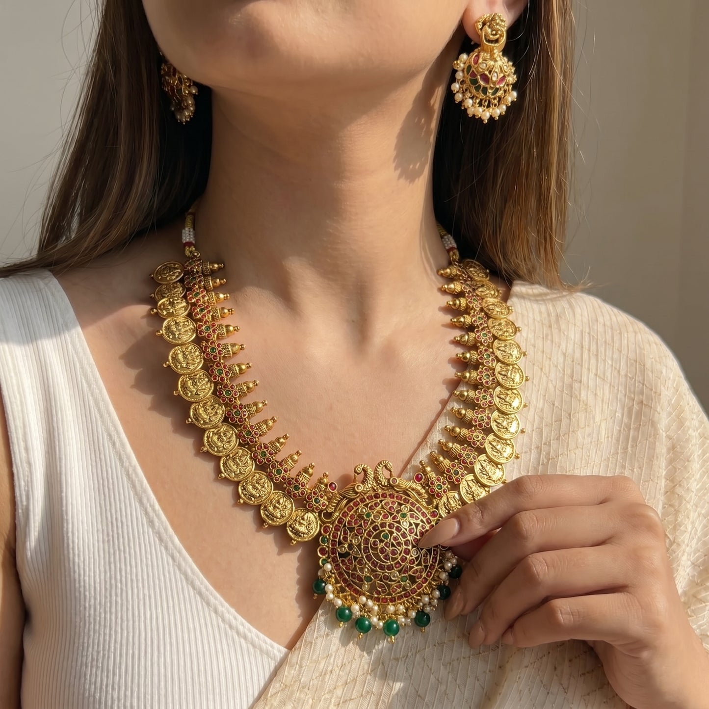 36341 Bottumala Laxmi Kasulu Necklace Set Pota Stone