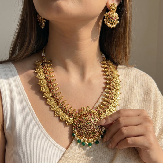 36341 Bottumala Laxmi Kasulu Necklace Set Pota Stone