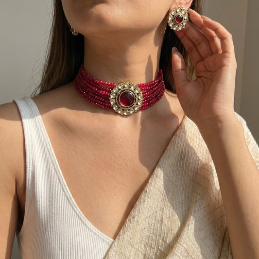 36545 Round Victorian Choker Red Beads
