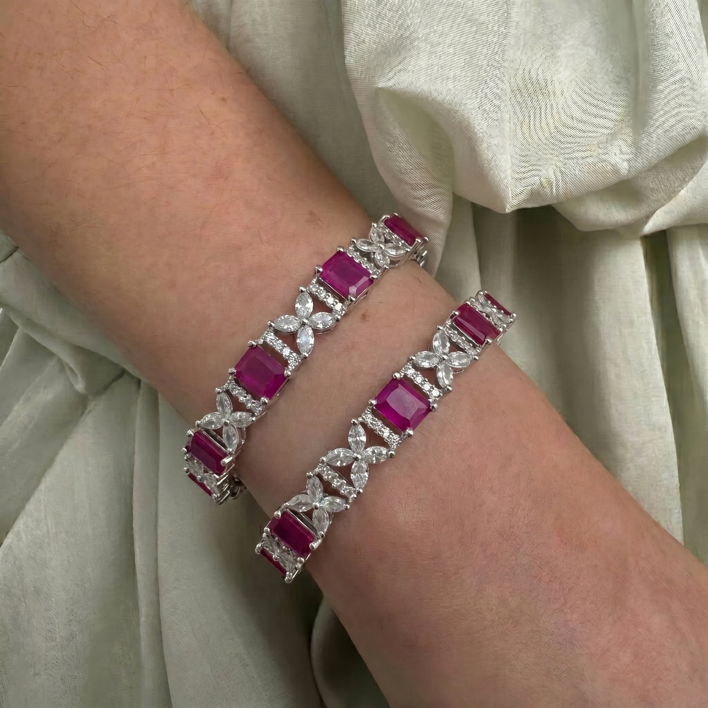 36703 platinum mint pink stone bangle