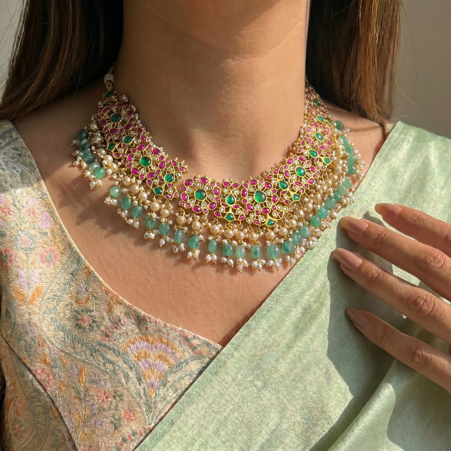 38006 Jadau multi colour short necklace