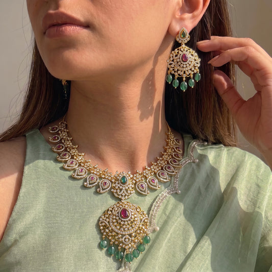 38992 Multi Mango necklace with Chandbali Earrings
