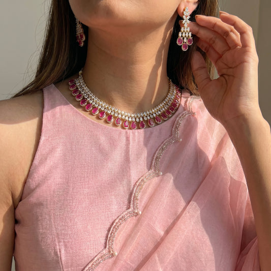 39028 Real Diamond Look Ruby Necklace