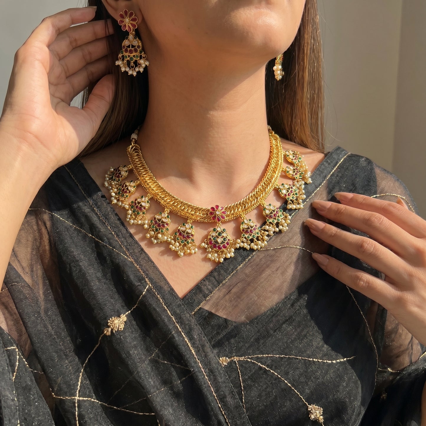 39331 Most trending jalebi necklace with earrings