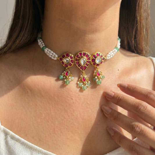 39372 Jadau Choker With Rice Pearls