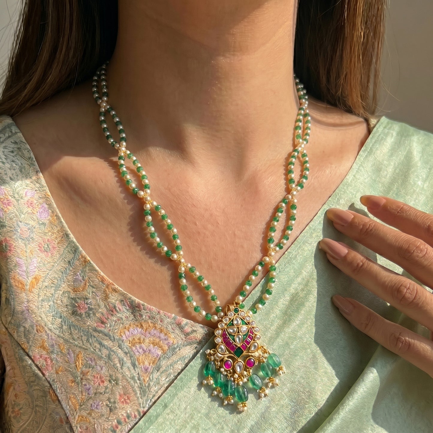 39395 Jadau Kunda 2 lines handmade Mala