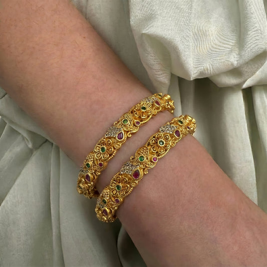 39667 Nakshi flower and peacock pattern premium finishing openable bangles