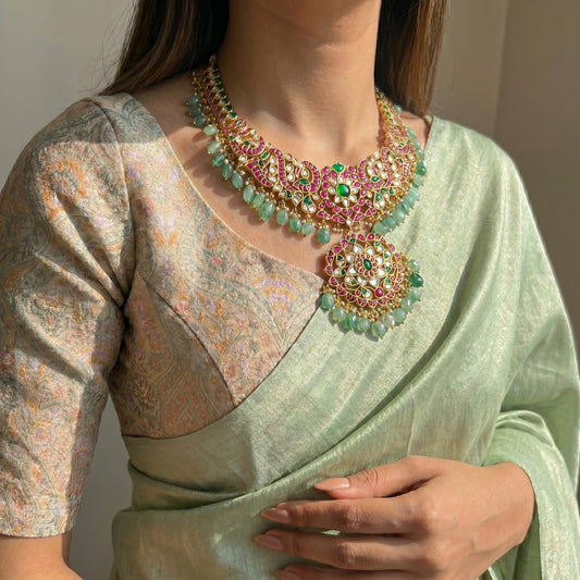 40344 Jadau Peacock Necklace Set